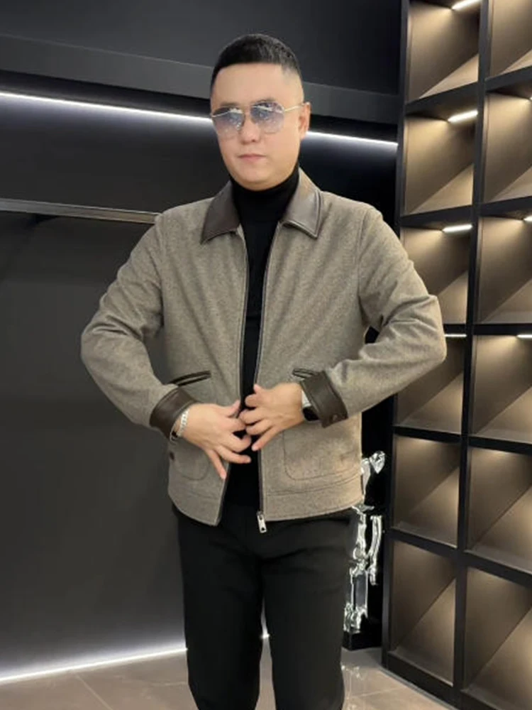 Business Casual Men's Jacket Spring Autumn Fashion Simple High-End Color Block Outerwear Windproof Long Sleeve Zipper Dig Bag