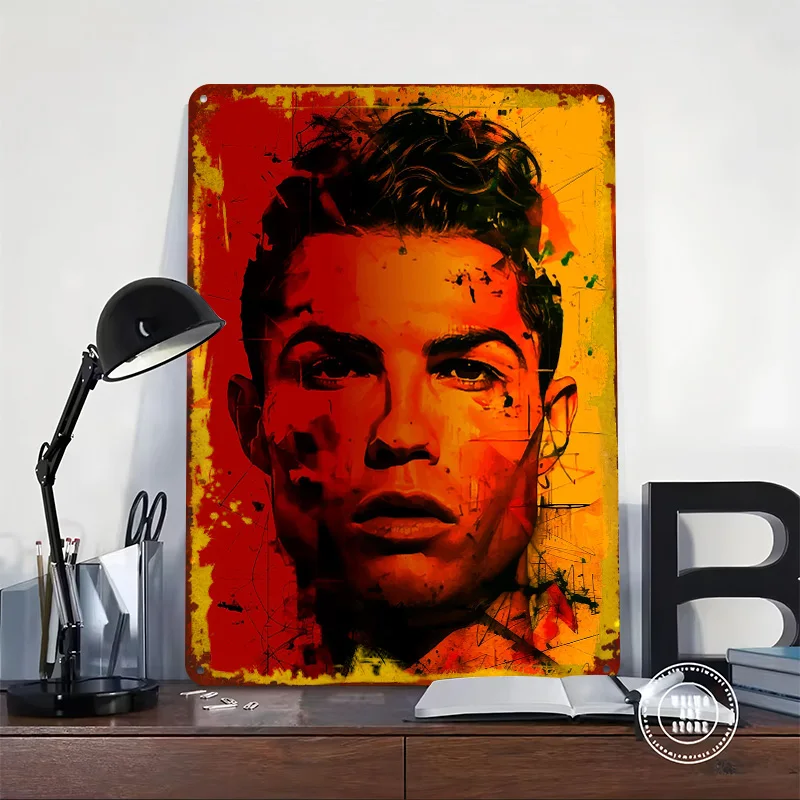 Cristiano Ronaldo Portrait Metal Poster Custom Wall Art Retro Vintage Tinplate Signs for Man Cave Aesthetic Room Decor Men Home