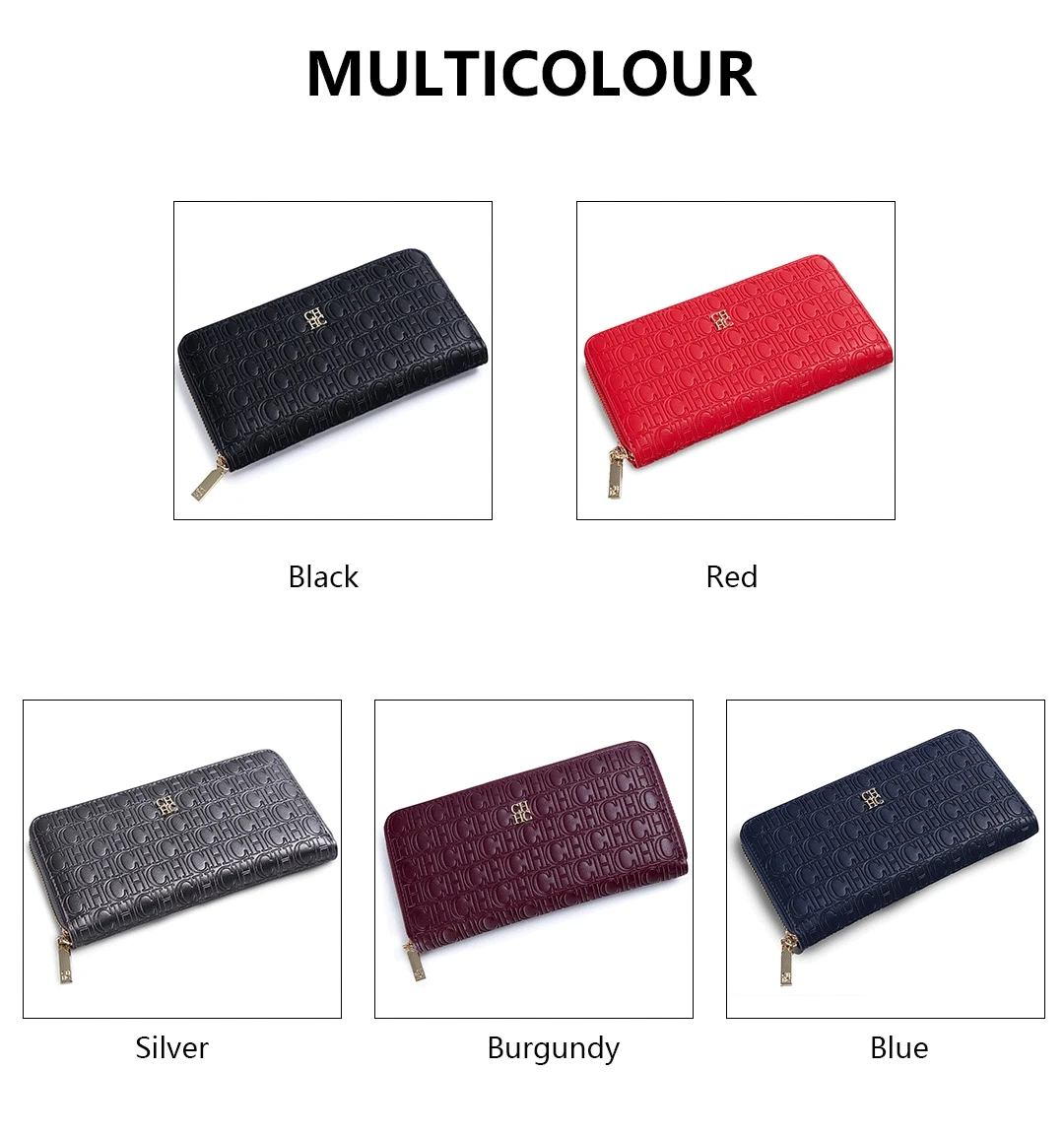 CH Fashion Classic Women's Portable Wallet Solid Color Design Multi-Letter Embossed Women's Coin Purse Minimalist