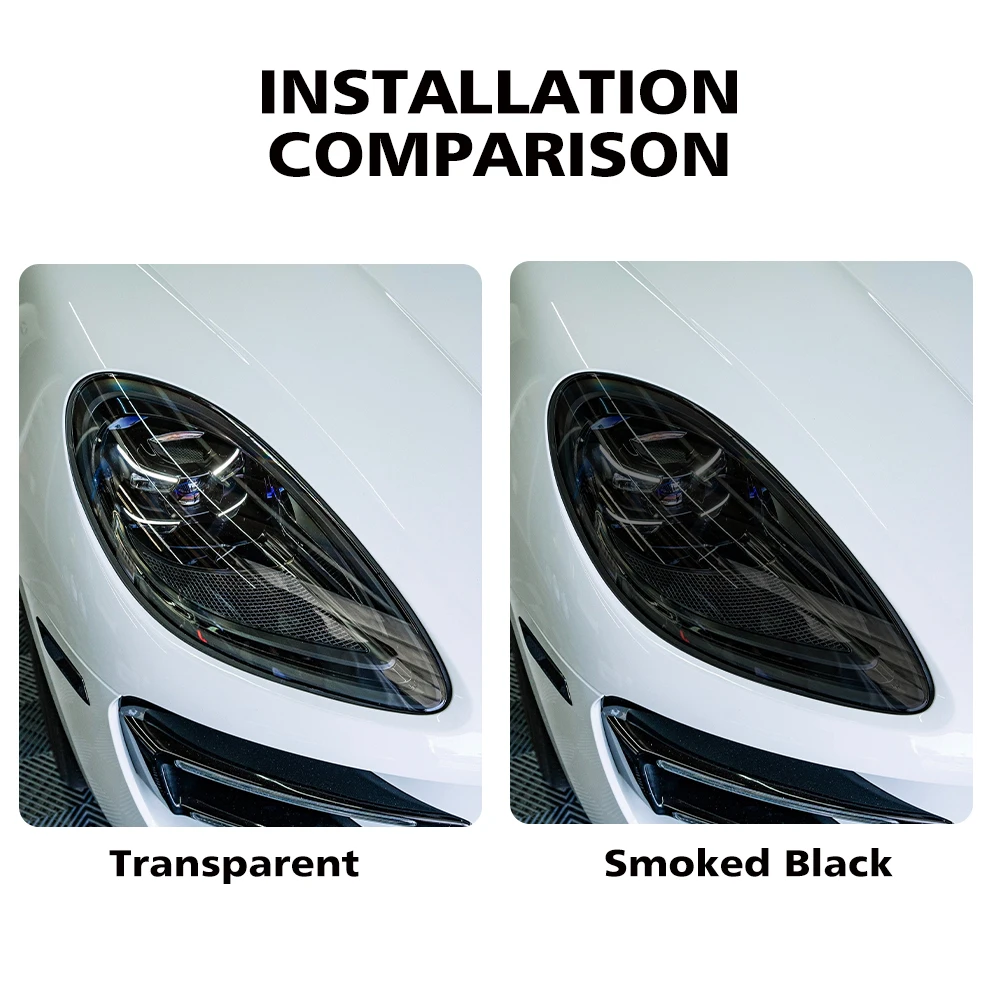 Película Protectora para Faros de Coche para Porsche Macan Cayenne Macan EV, Antiarañazos, Color Negro Ahumado, TPU PPF, Kit de Vinilo Precortado para Luces de Auto