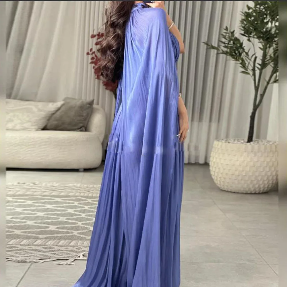 Vestido de noche personalizado con cintura con nudo y capa plisada, vestido Formal para invitados de boda, vestido largo morado sin tirantes