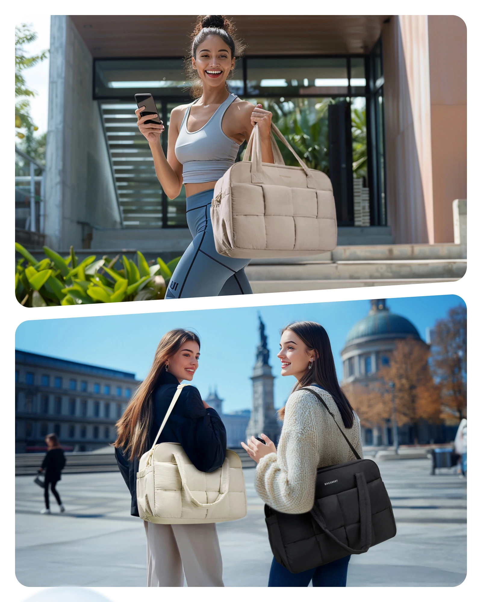 BAGSMART Puffer Travel Bag Duffle Bag for Travel with Laptop Compartment Weekender Gym Bags for Women Carry On Duffel Bag