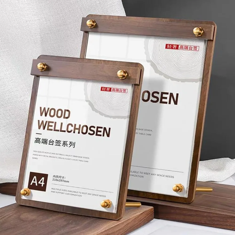 1PCS A5 148X210MM Wood Sign Holder Display Stand Office Restaurants Table Plastic Menu Flyer Paper Stand Photo Picture Frames view 2