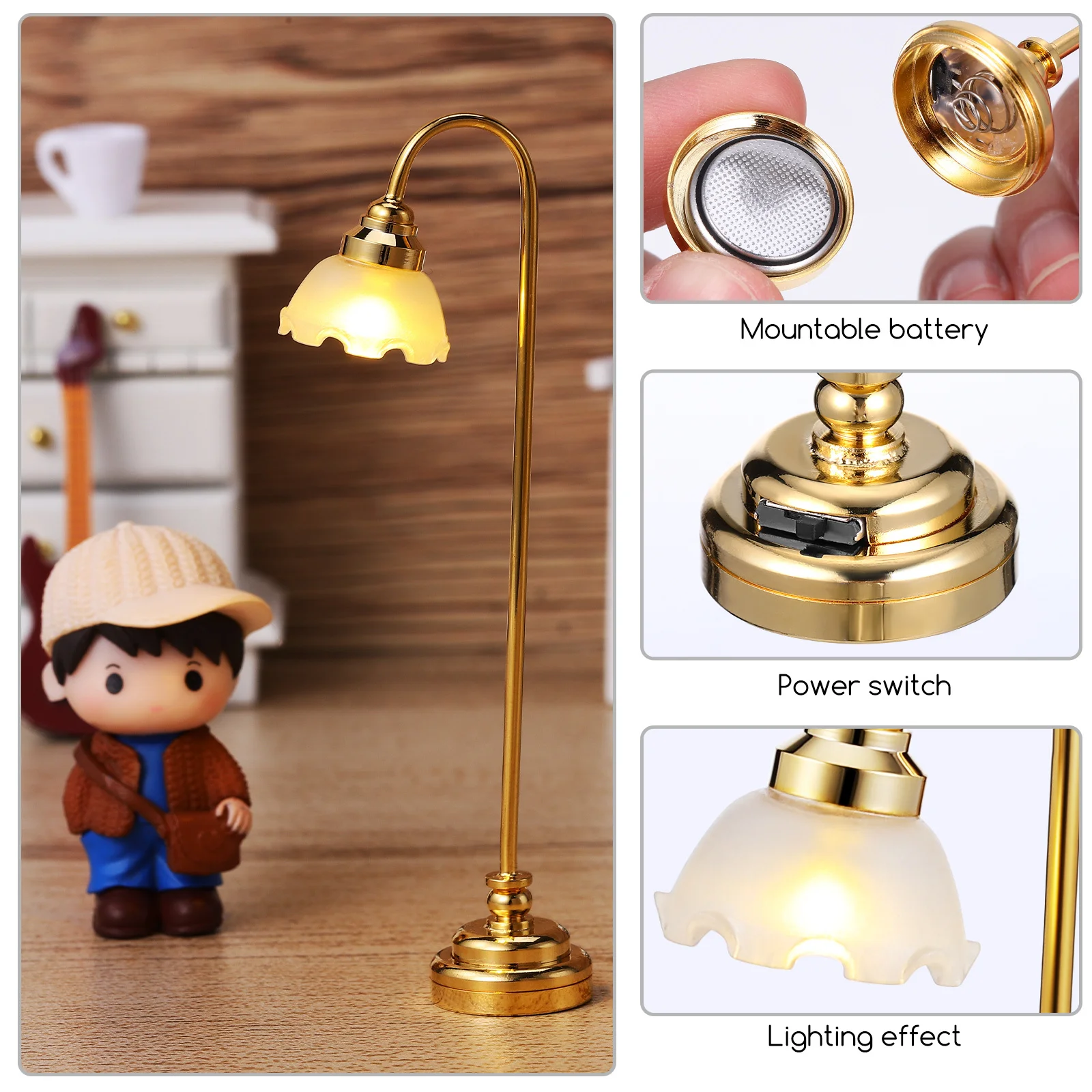 

2pcs Lamp 10 5x2 5cm Gold Shade Operated Dollhouse Lights Warm Dollhouse Lights Glow Night Lamp Decor
