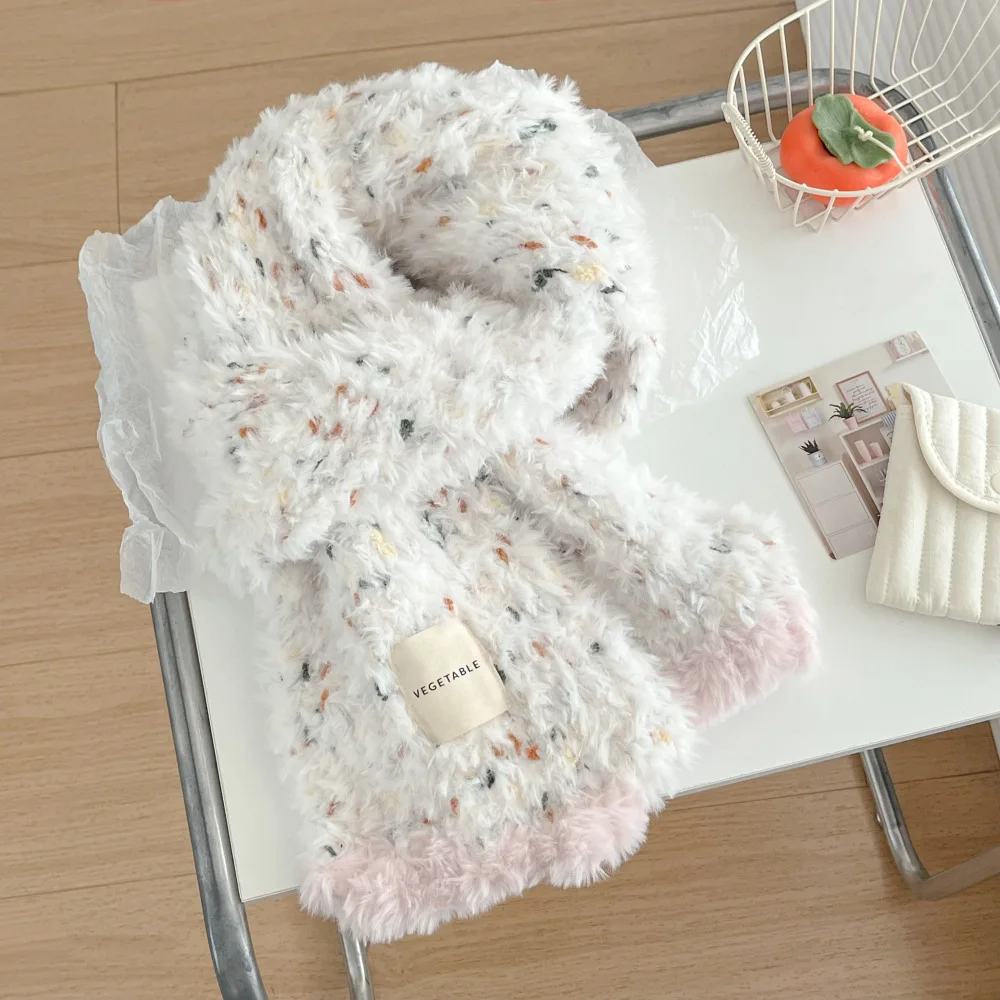 2025 New Colorful Candy Fluffy Scarf Women Winter Thick Warm Soft Faux Mink Neck Wrap