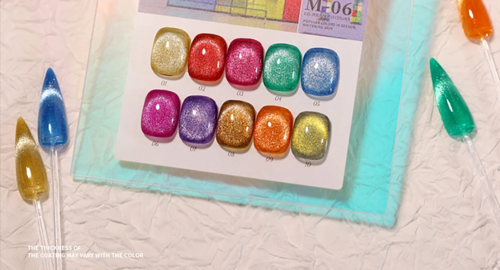 Vendeeni 10 Farben/Set Glitzer-Brocken-Diamant-Katzenaugen-Gel-Nagellack Regenbogen Magnetischer UV-LED-Katzenaugen-Gel-Lack mit Display – Detail 11