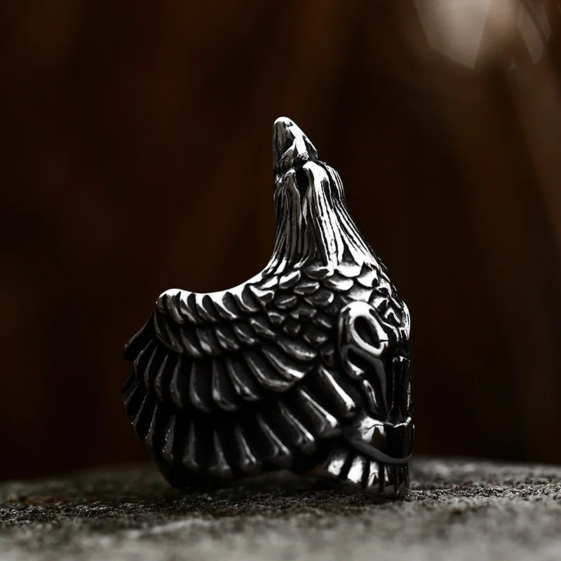 Beier 316L Stainless Steel Norse Viking Raven Head Eagle Ring For Man Hip-Hop Biker Boy\'s Cool Jewelry LR329