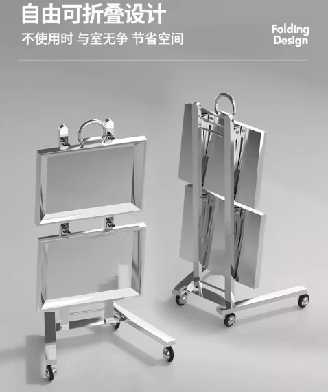 Salon-Specific Folding Trolley – Stainless Steel Barber Cart for Hair Cutting, Perming & Coloring Tools