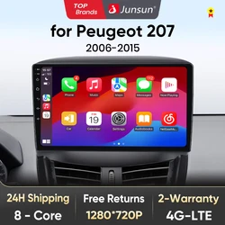 Junsun V1 Ai Stem Draadloze Carplay Android Auto Radio Voor Peugeot 207 207cc 2006 - 2015 4G Auto Multimedia Gps 2din Autoradio