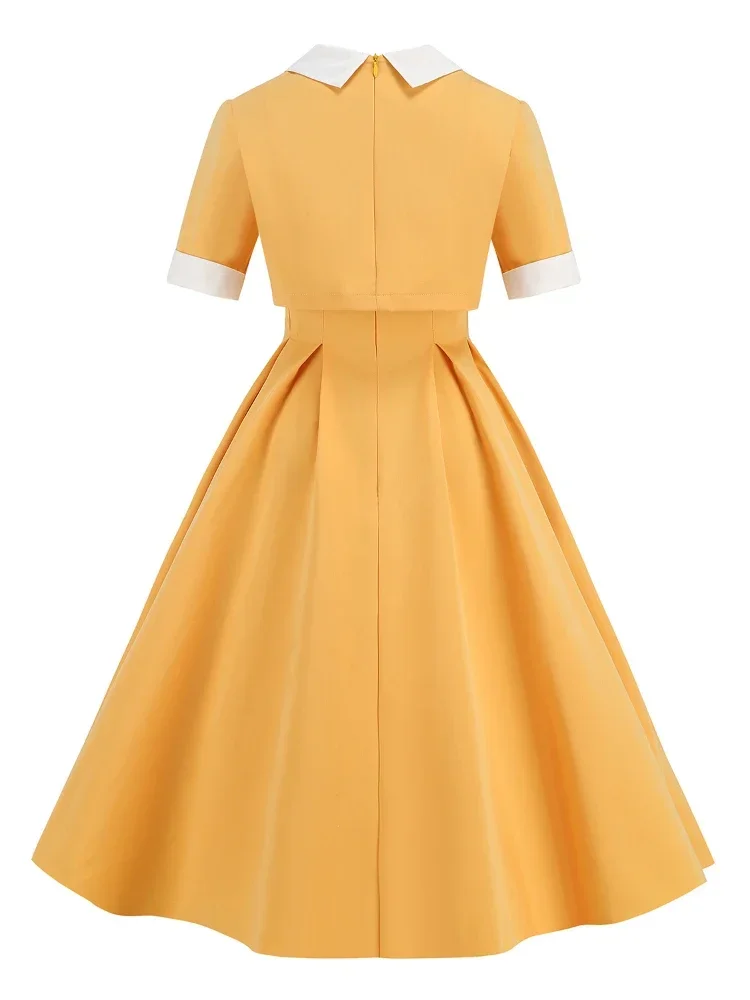 Summen Women Turn-Down Collar Short Sleeve Maxi Dress Pleated Tunic Dresses Hepburn Casual Preppy Style 2 Piece Shirt Long Dress