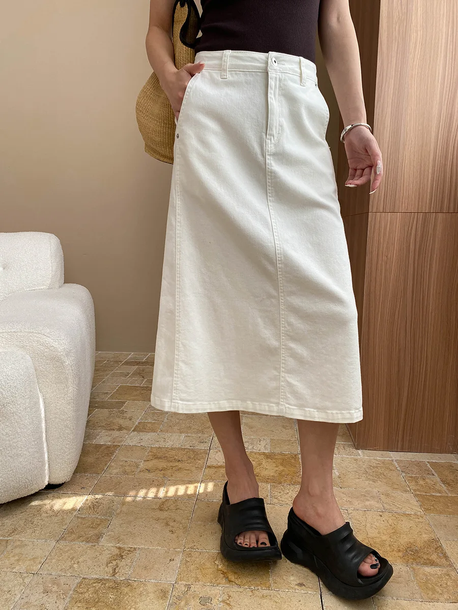 

Spring and summer women's casual solid color high waisted denim skirt