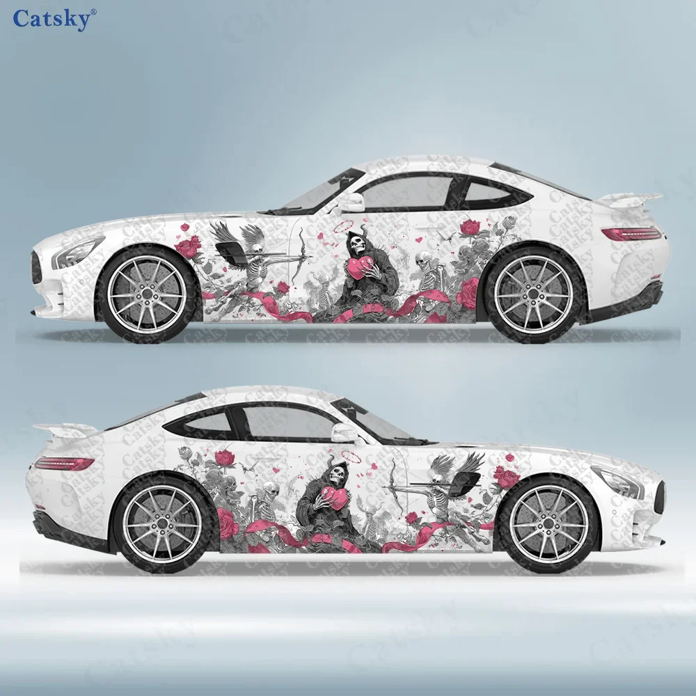 2pcs Skull Angel Sticker with Heart of Thorns, for Car and Truck, Durable, Fade-Resistant, Easy to Install and Remove - Enh your