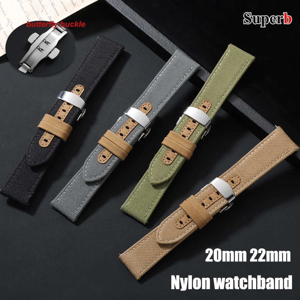 

Быстросъемный нейлоновый ремешок для часов из воловьей кожи 20 мм 22 мм с застежкой-бабочкой, деловой ремешок для часов Omega, Seiko, спортивный мягкий ремешок для часов