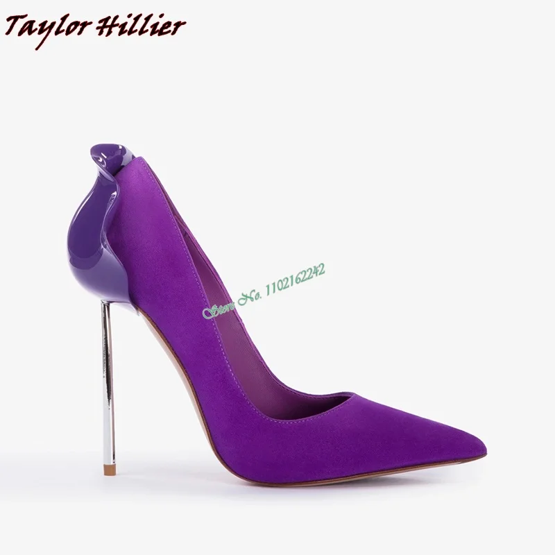 Autumn New Purple Bud Heels Pumps Pointed Toe Stiletto Genuine Leather Elegant High Heels Fashionable Office Women\'S Shoes 43