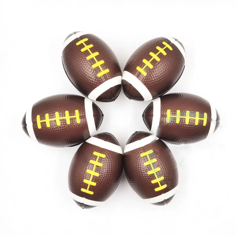 4Pcs PU Soft American Rugby Slow Rebound Brown Sports Rugby Football Pattern Carving Plaything Squeeze Game Ball Adults Kids