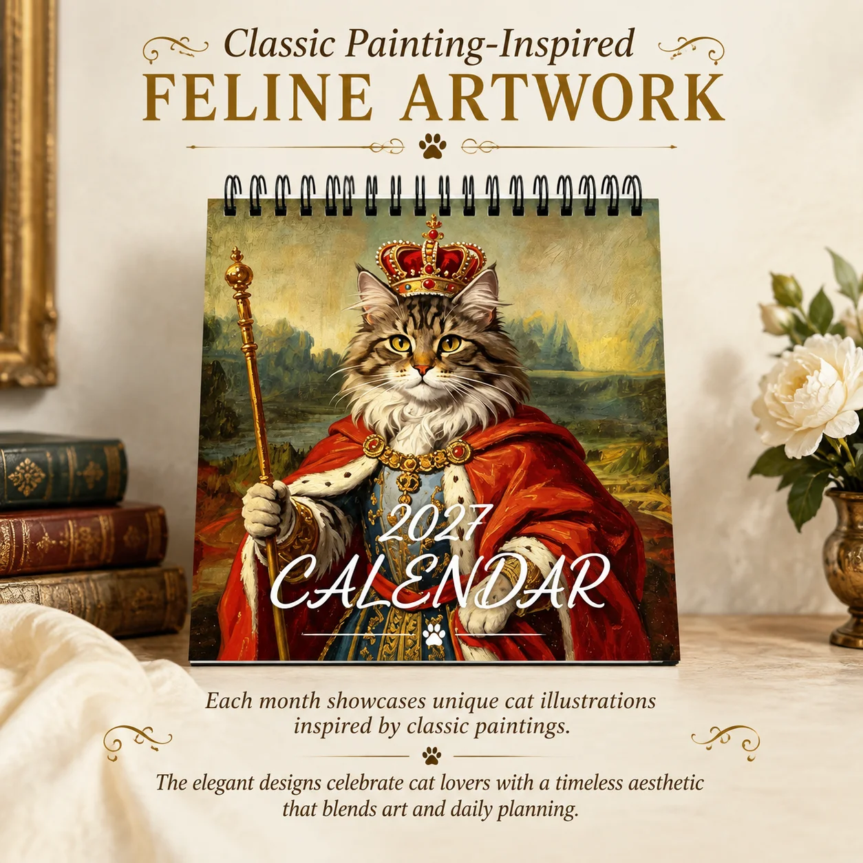 2027 Cat Themed Wall Calendar Large Date Grid & Thick Paper Planner 12-Month Wall Calendar Suitable for Dining Rooms Dorms