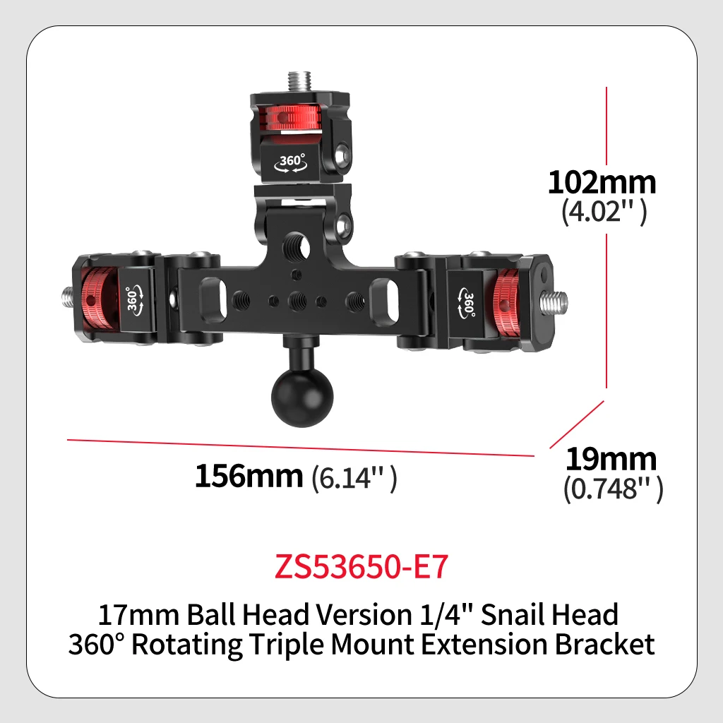 Dreifach-Montageadapter aus Aluminiumlegierung mit 1/4 3/8 ARRI-Gewinde 180 ° -360 ° Neigbarer Halter für Kamera, Handy, Stativ, Kugelköpfe und Mikrofon – Detail 19