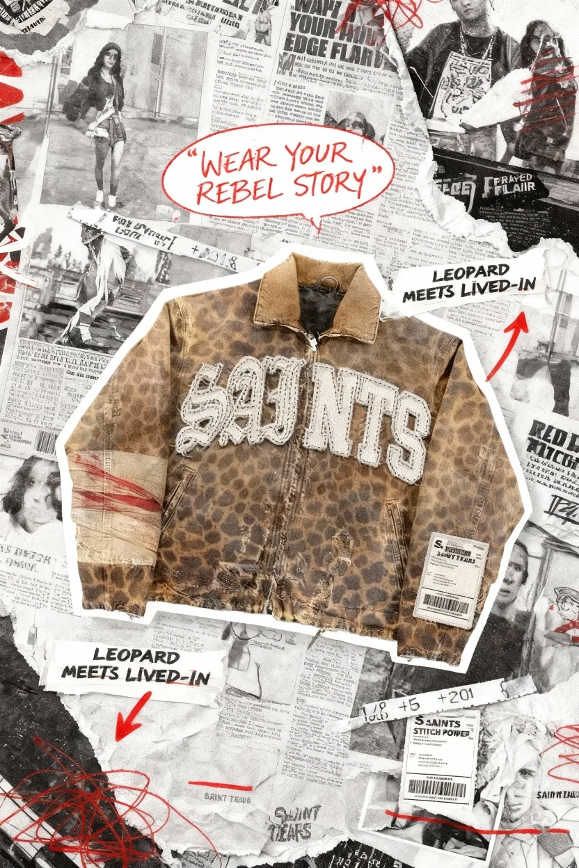 سترة كلاسيكية بطبعة الفهد Y2K ملابس الشارع الشهير للرجال والنساء سترة هاراجوكو الجرونج مطرزة بحروف كبيرة الحجم معطف القديسين