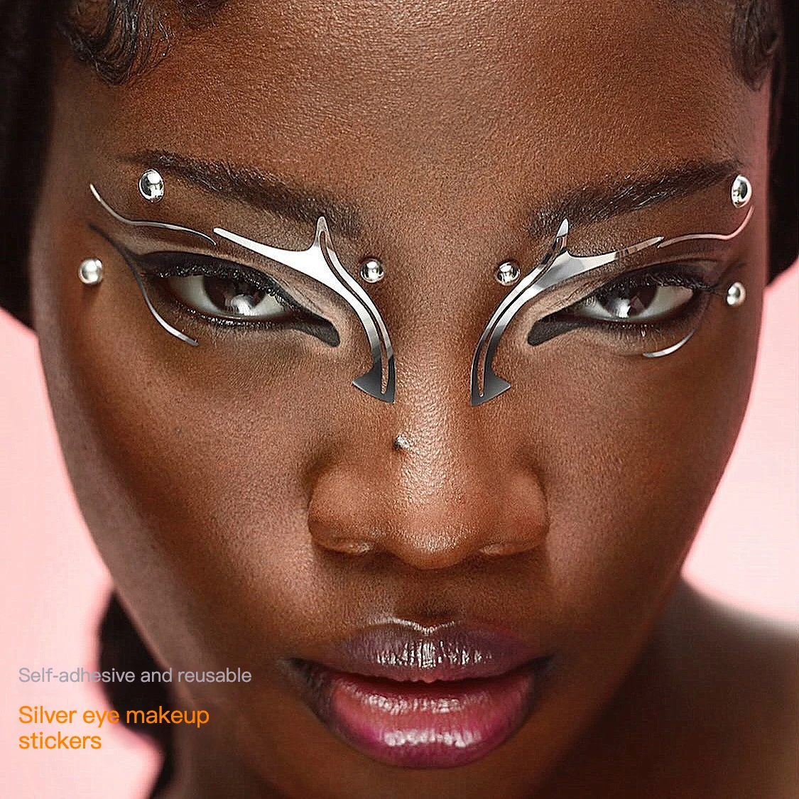 Futuristic Silver Face Makeup Sticker Creative Metallic Futuristic Makeup Artist Eye Shadow Sticker Self-Adhesive Reuse image 2
