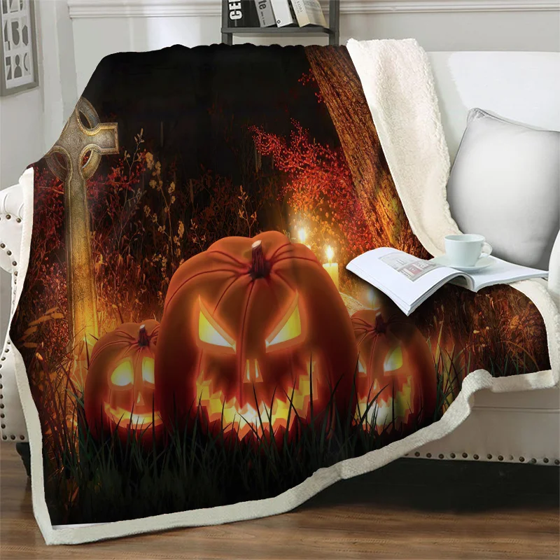 

3D Horror Pumpkin Printed Soft Plush Throw Blankets for Bedroom Home Decoration Beds Sofa Travel Picnic Portable Quilt Nap Cover