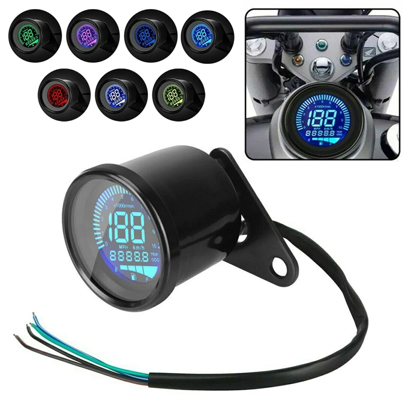 Retro LCD Digital Motorcycle Speedometer Tachometer Gauge Fuel Meter 12V Tachometer Indicator For Honda Yamaha Suzuki Harley