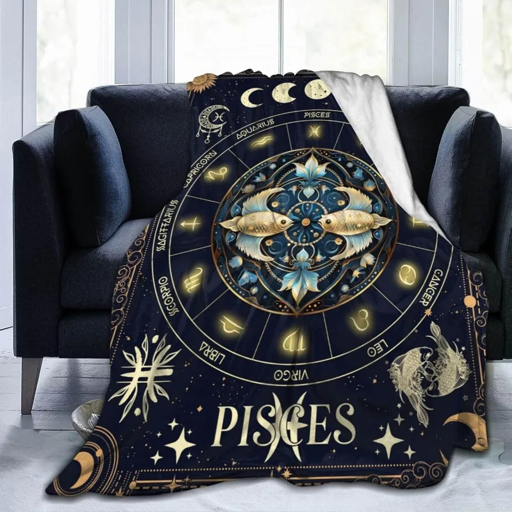 Pisces Zodiac Blanket for Boys Girls, Secret Astrology Themed Design Printed Throw Blankets for Kids Lap, Chair Sofa