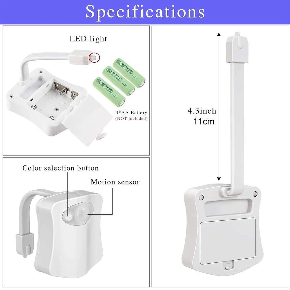 ضوء ليلي لوعاء المرحاض مع مصباح LED بمستشعر للحركة، 16 لونًا متغيرًا لإضاءة الليل في الحمام يضيف على مقعد وعاء المرحاض