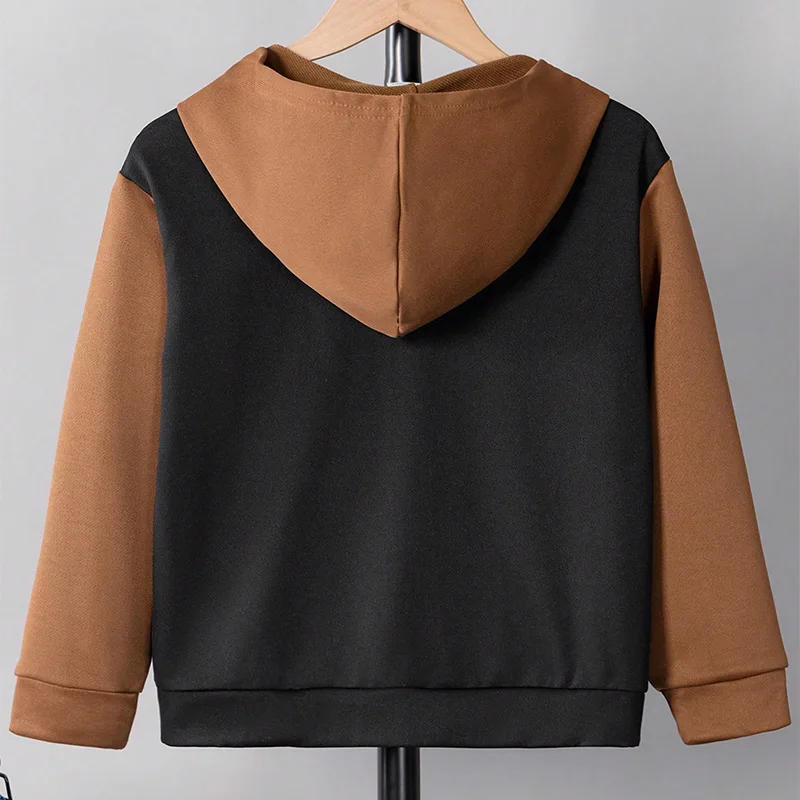 Autumn And Winter Boys Cute Cold And Warm Block Color Hooded Zipper Hoodie Coat Daily Leisure Birthday Party Clothing Clothing