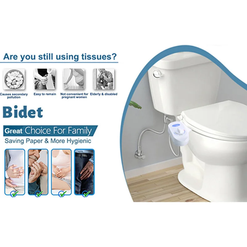 New Bidet Attachment Left Side Bidet Non-electric 2/3 Modes Bidet For Toilet Seat  Bidets Two Nozzles Self Cleaning Nozzle