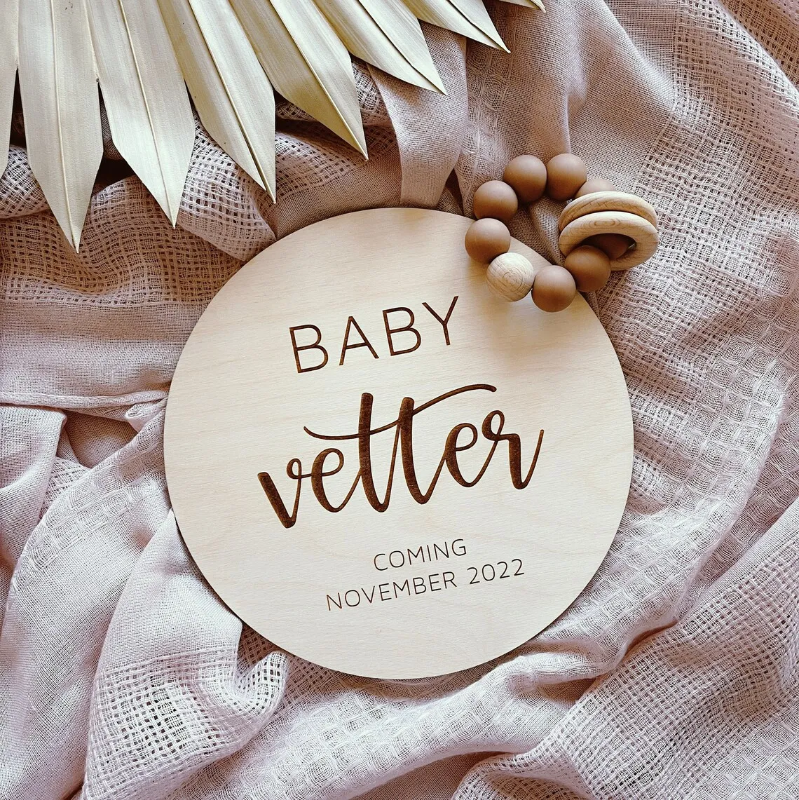 ENGRAVED Pregnancy Announcement Prop Baby Name Sign Custom Baby Announcement Social Media Sign. Wooden Baby Name Sign.