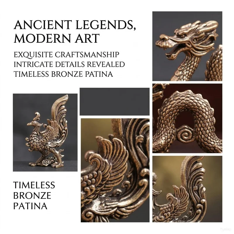 Chinese Dragon Phoenix Figurine Longfeng Chengxiang Good Luck Desktop Home Feng Shui Decor Crafts