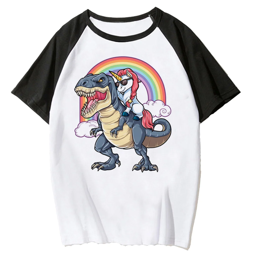 Unicorn Riding Dinosaur t-shirts women Y2K tshirt girl comic Japanese graphic clothing