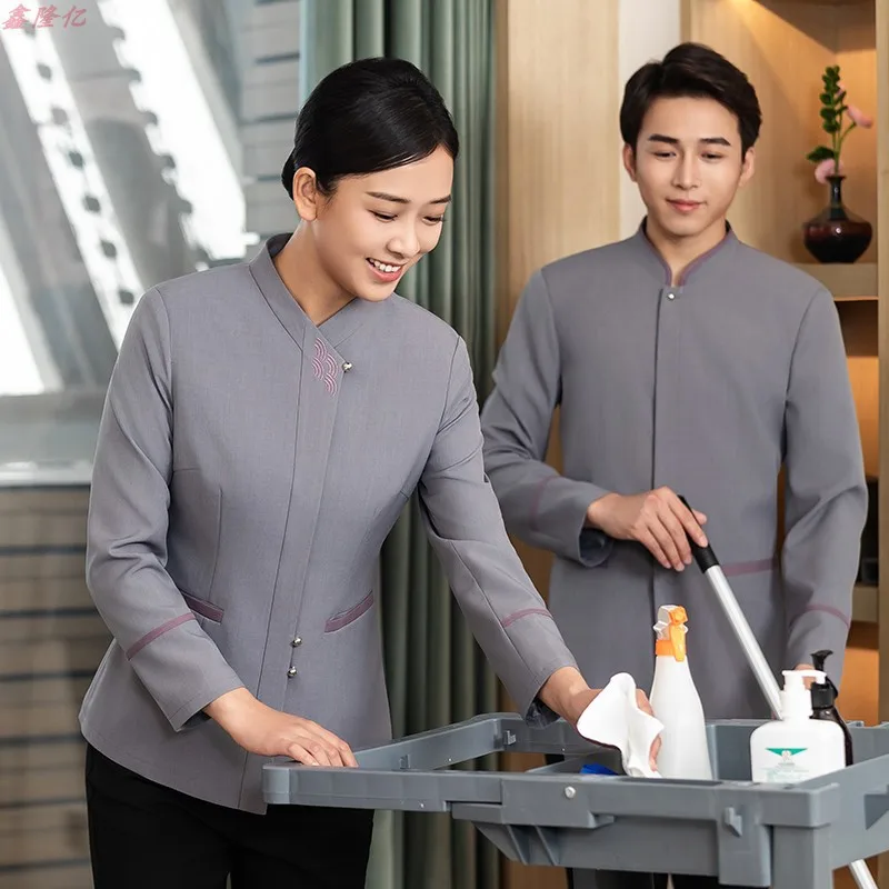 ホテルゲストハウス客室清掃作業服長袖病院プロパティモール清掃スタッフ秋冬トップ