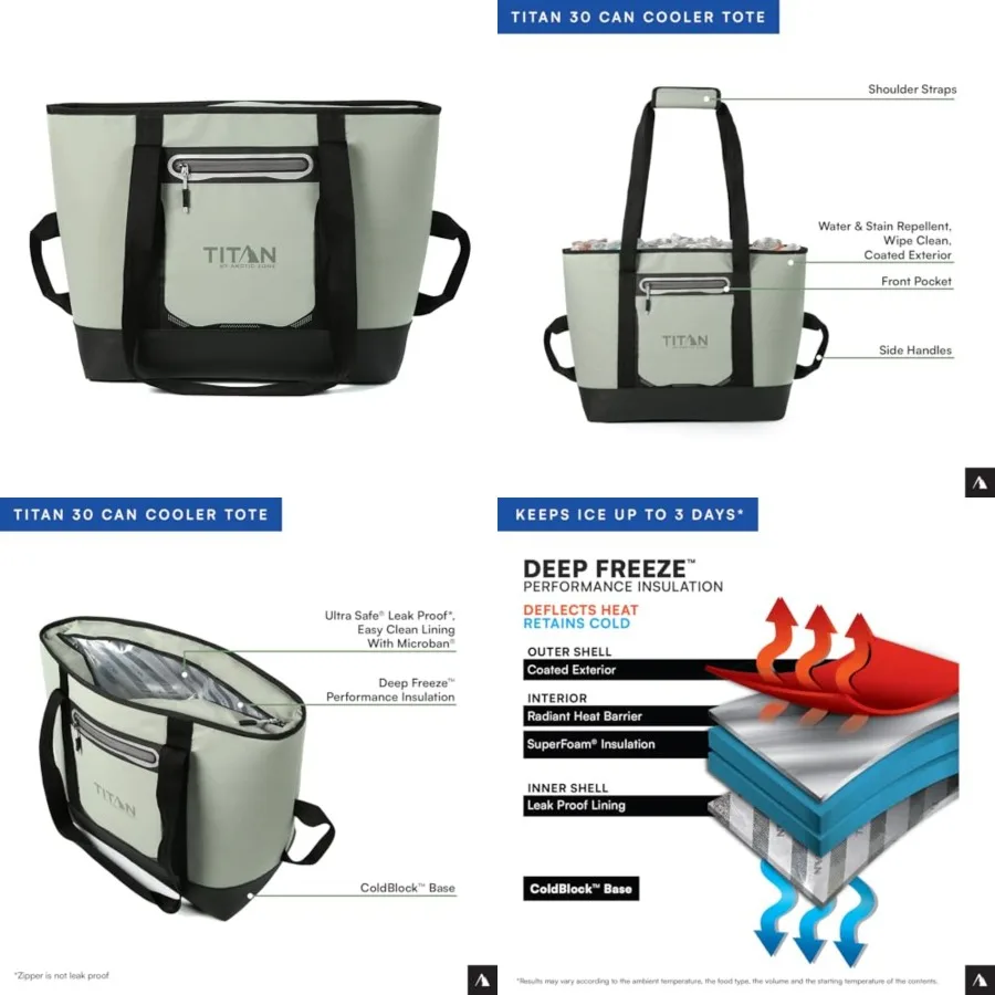 

Soft Sided Cooler Tote, Insulated Bag with Handle, Shoulder Strap, and Zipper for Lunch, Picnic, and Travel, 30 Can Capacity