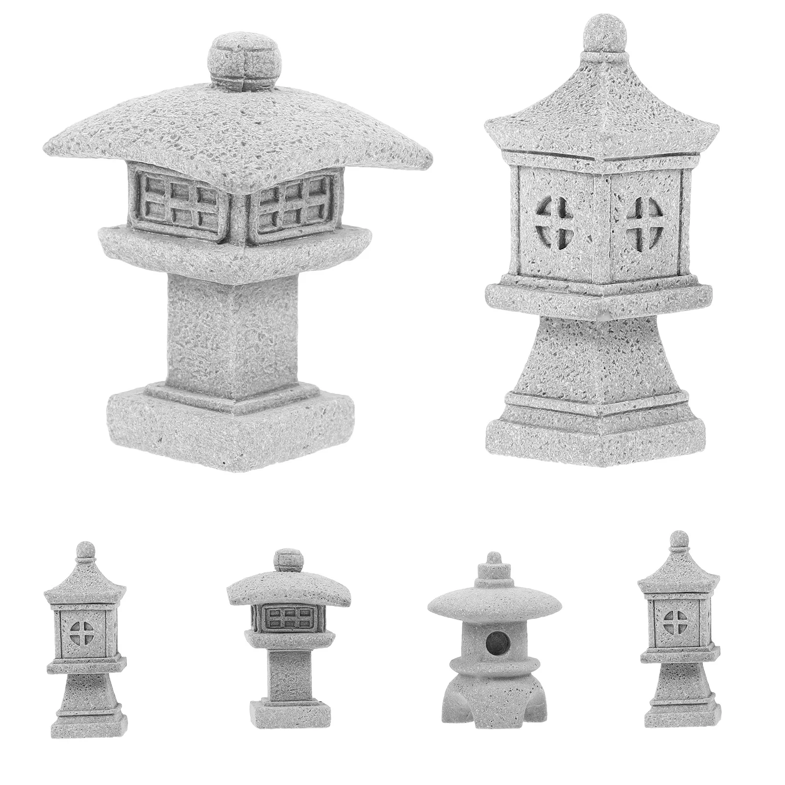 

6Pcs Mini Pagoda Stone Lantern Sandstone Ornament Micro Landscape Bonsai Fish Tank Aquarium Decoration Garden Desktop Ornament