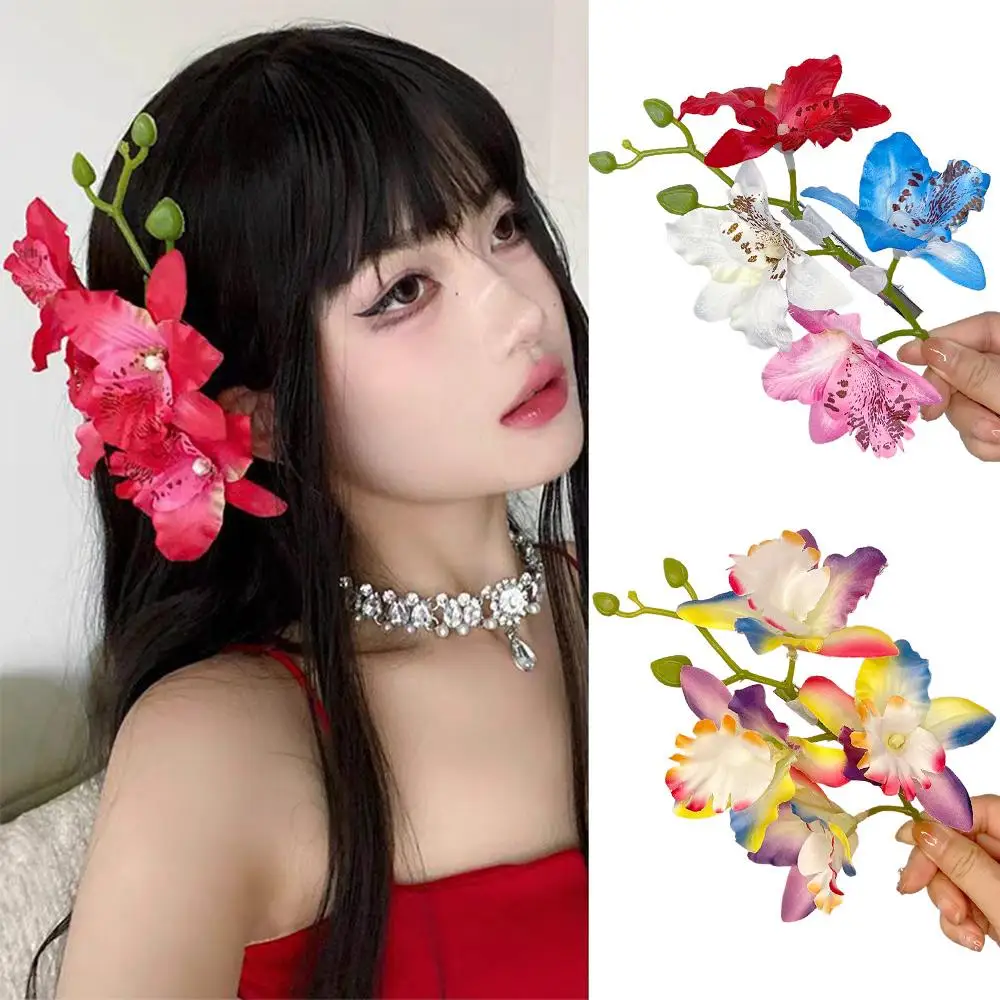 Orchid Flower Fairy Hairpins Artificial Flowers Spring Summer Floral Barrette Wedding Party Travel Hairpiece for Women Girls