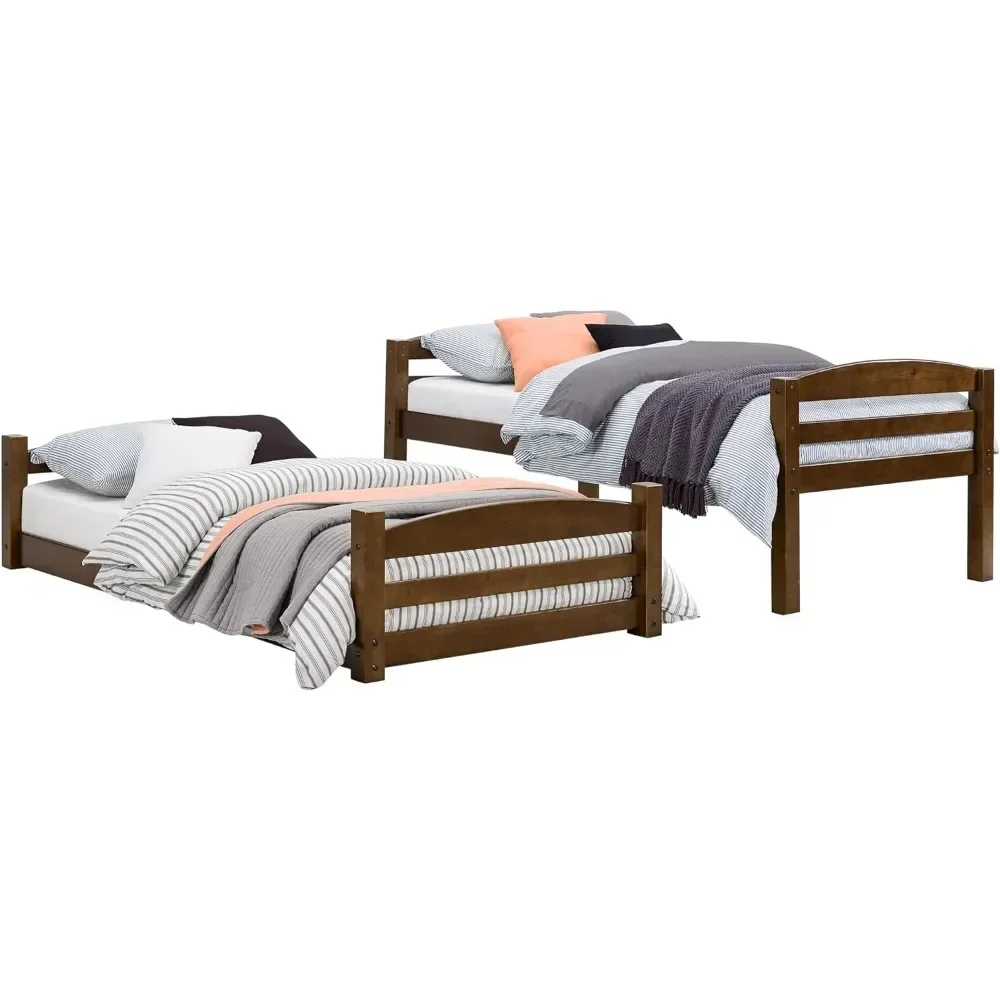 Phoenix Twin Bunk Bed, Student Dormitory, Mocha Wood  Beds