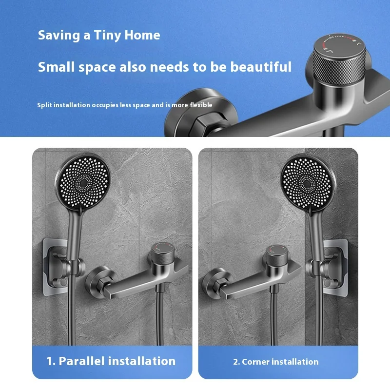 ガンメタルグレーの真鍮製タブシャワー蛇口 - 浴室用温水/冷水混合バルブ、デュアル機能付き全真鍮製バス器具