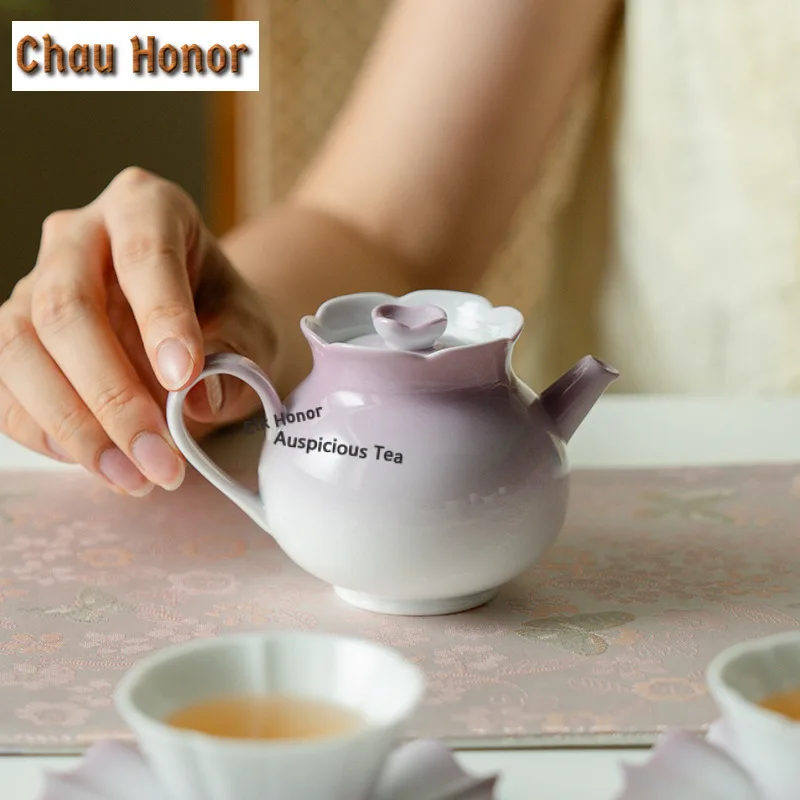 

160 мл градиентный фиолетовый керамический чайник с лепестками, чайник для заварки чая в стиле дзен, чайник с шариковым отверстием, предметы для чая Пуэр, подарок