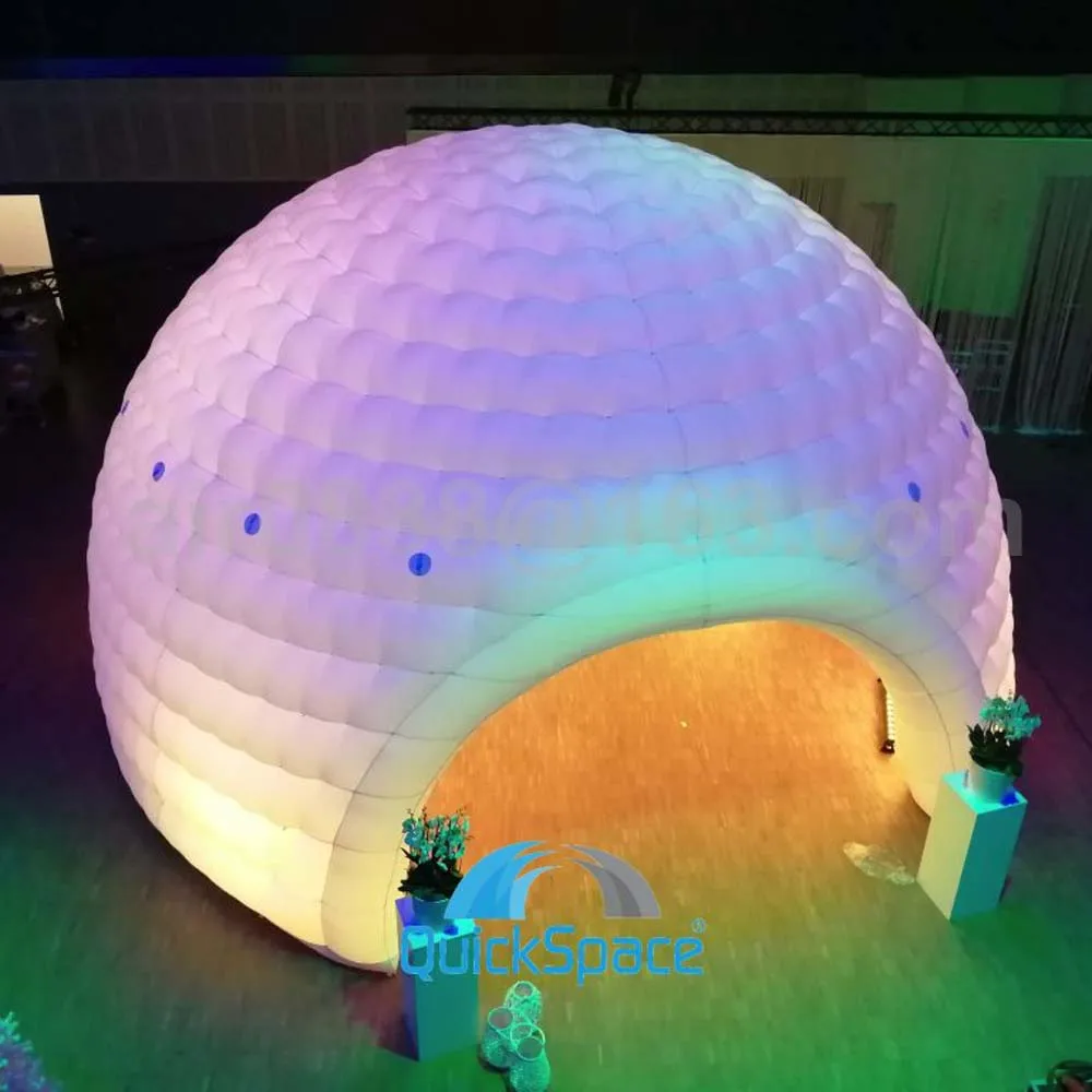 Outdoor Portable Inflatable Igloo Dome Tent with Led Light&Blower White Air Inflatable Shell Tent for Club Party Wedding Event