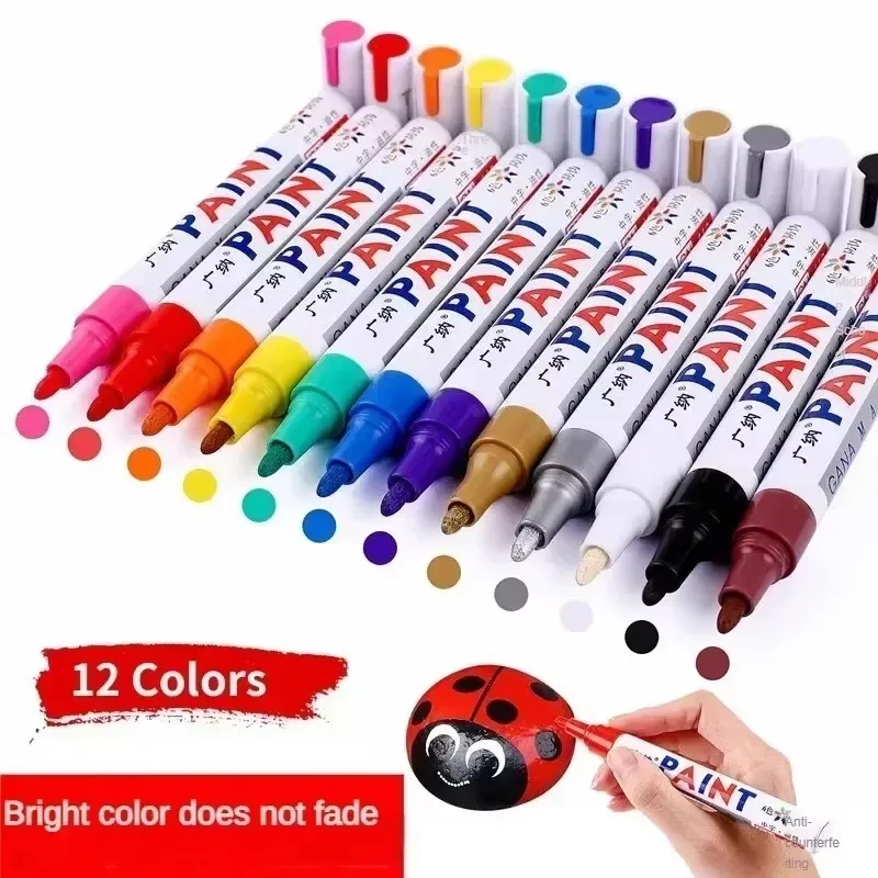 1/12 Stück Bunte Permanente Ölfarben-Marker Wasserfeste Weiße Marker für Reifenprofil Gummi Stoff Metall 12 Farben Markierstifte