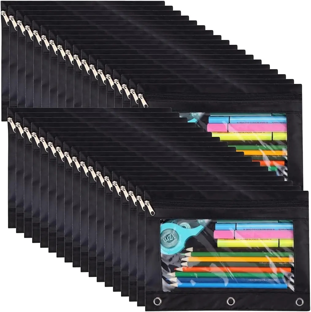 

Набор из 36 пеналов на молнии с прозрачным окном для 3-кольцевого скоросшивателя, школьных и офисных принадлежностей (черный)