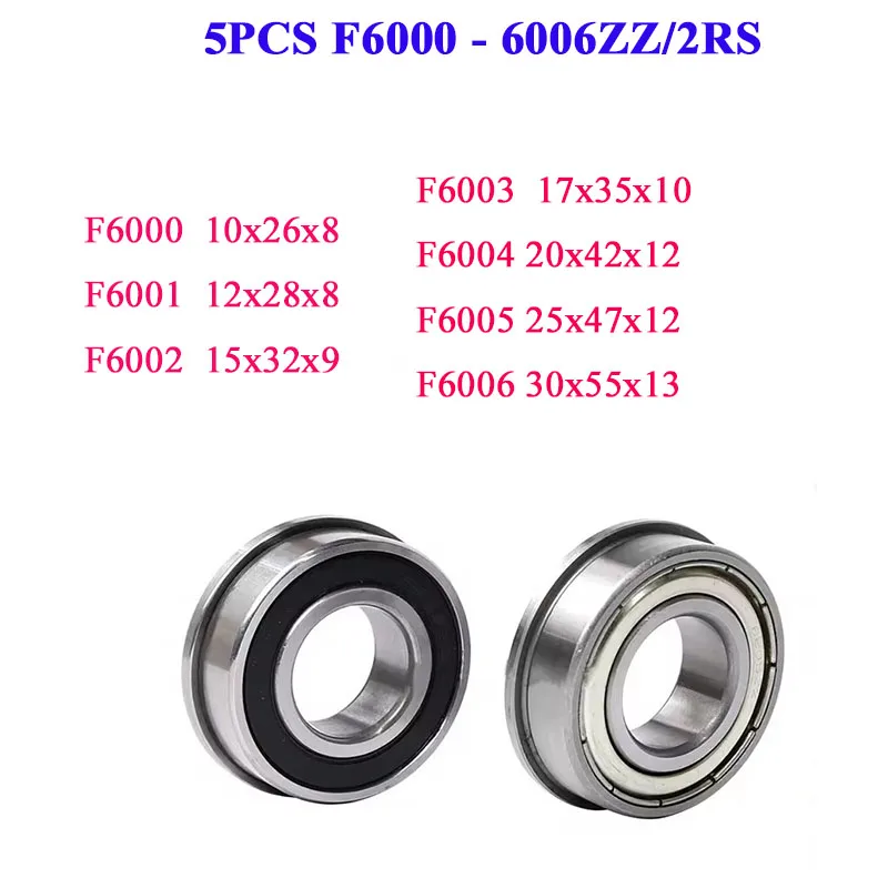 

5pcs F6000 F6001 F6002 F6003 F6004 F6005 F6006 ZZ RS 2RS P5 Bearing High Quality Flange Deep Groove Ball Bearings 10x26x8mm