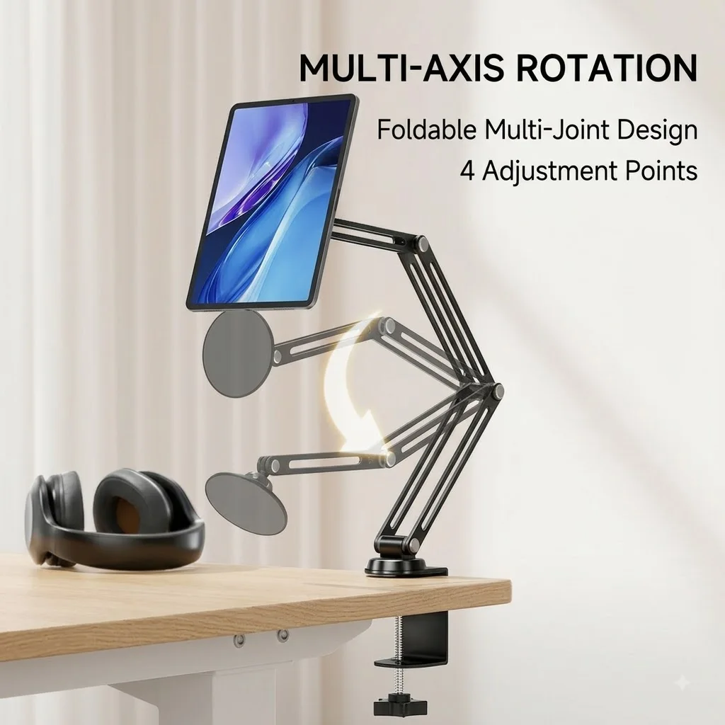 Adjustable Magnetic Tablet Phone Holder Clamp‑on Desk Partition Mount Flexible Multi‑Joint Arm For Office Video Watching Live
