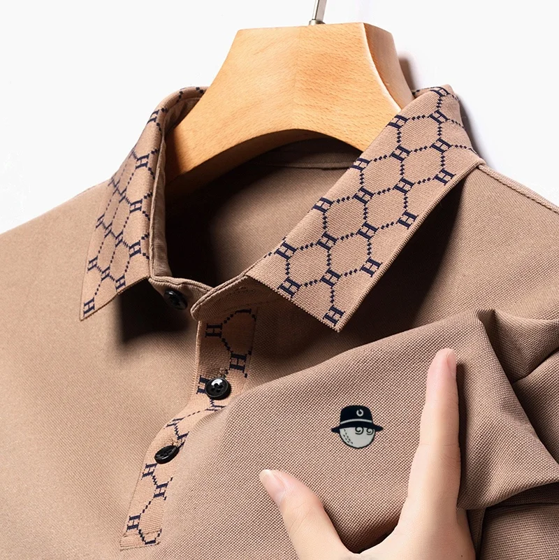 Modisches, trendiges Herren-Polohemd mit Print, Herbst, wärmend, hautfreundlich, langärmelig, mit Kragen, T-Shirt, normale Passform, Herrenbekleidung – Detail 8