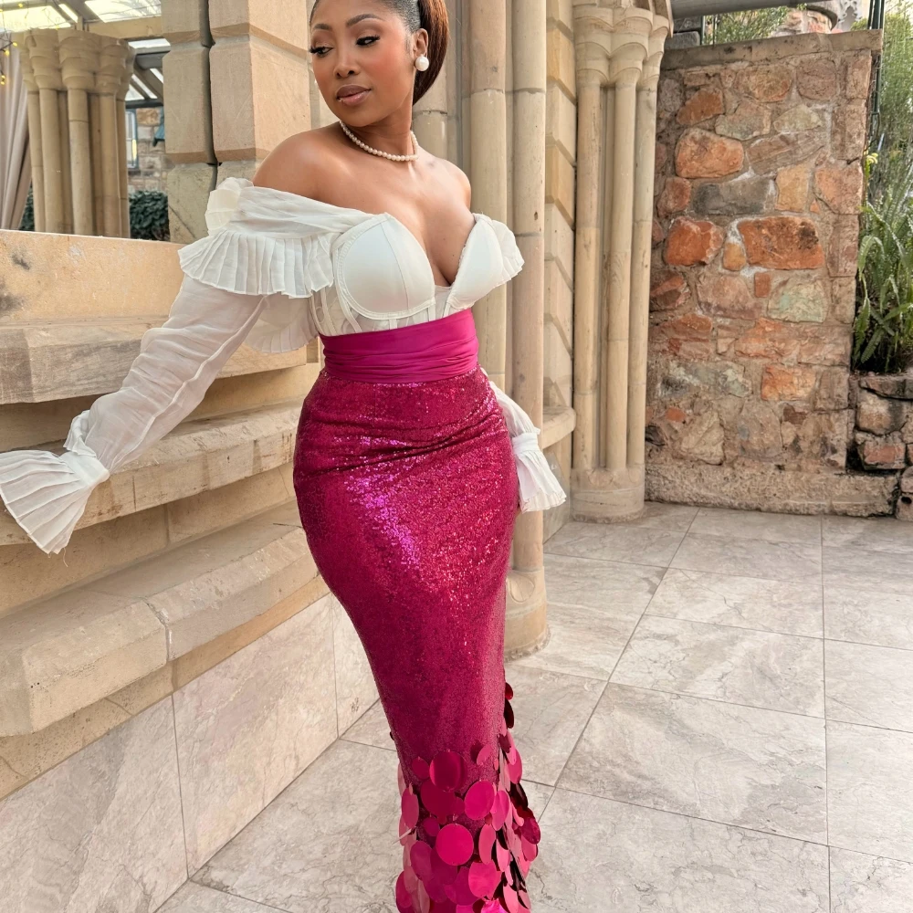 Sequin High Waisted Bodycon Mermaid Maxi Skirt for Women, Sexy Elegant Party Evening Long Sequined Skirt, Fish Glitter Ruching