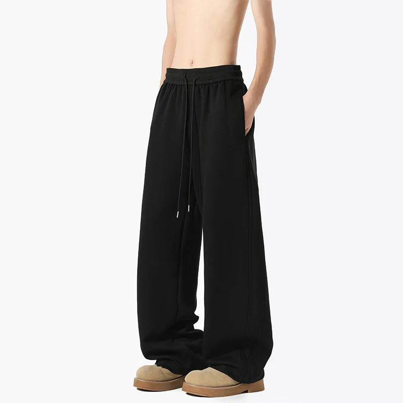 スウェットパンツ男性ストレートカジュアルパンツルーズフィット弾性ウエストバンド巾着テーパードアウトドアジョガーパッチワークアスレチックパンツ