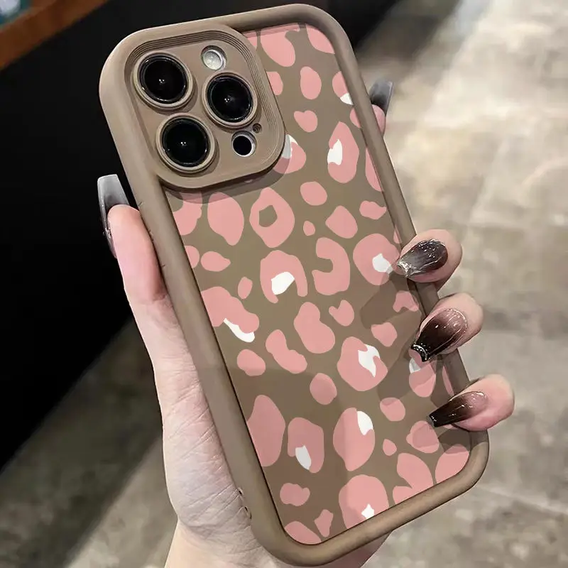 Funda de teléfono con estampado de leopardo rosa para iPhone, carcasa trasera de pantalla completa para iPhone 16, 15, 14, 13, 12, 11 Mini Pro Max,