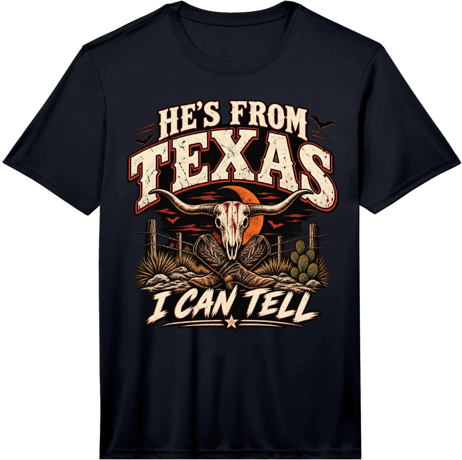Hes From Texas I Can Tell Chainsaw Horror Graphic Performance T-Shirt Fun 100% Cotton Short-Sleeve Shirt – A Gift For Halloween