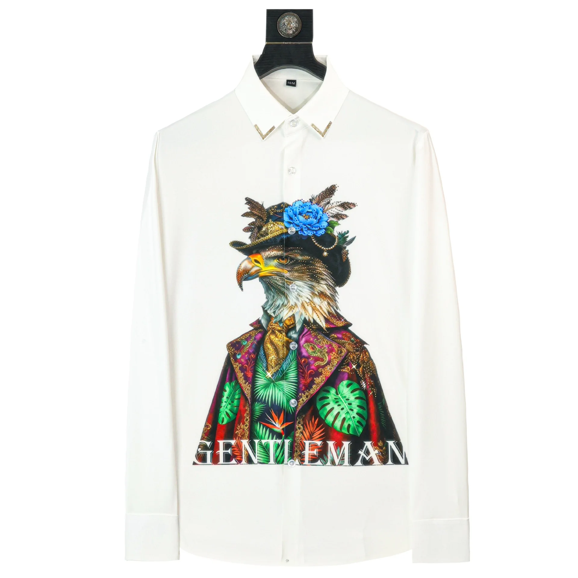 Luxury Eagle Rhinestone Shirt Men Slim Long Sleeve Casual Shirts Business Social Formal Shirt Banquet Stage Performance Costumes